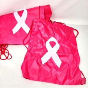 Breast Cancer Awareness Pink Drawstring Bags Set of 6 Girls Party 14 x 11 Inches